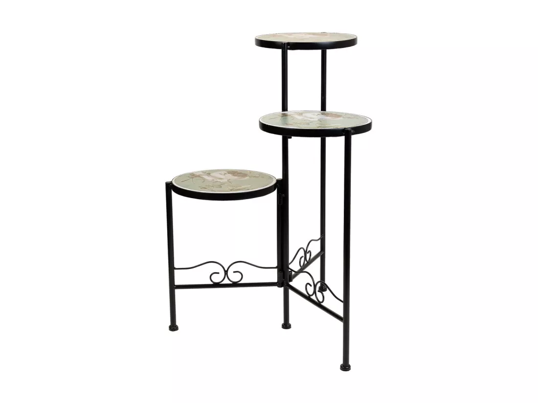 Support en mosaïque et fer forgé noir d30x68h-d25x61h-d20x51h