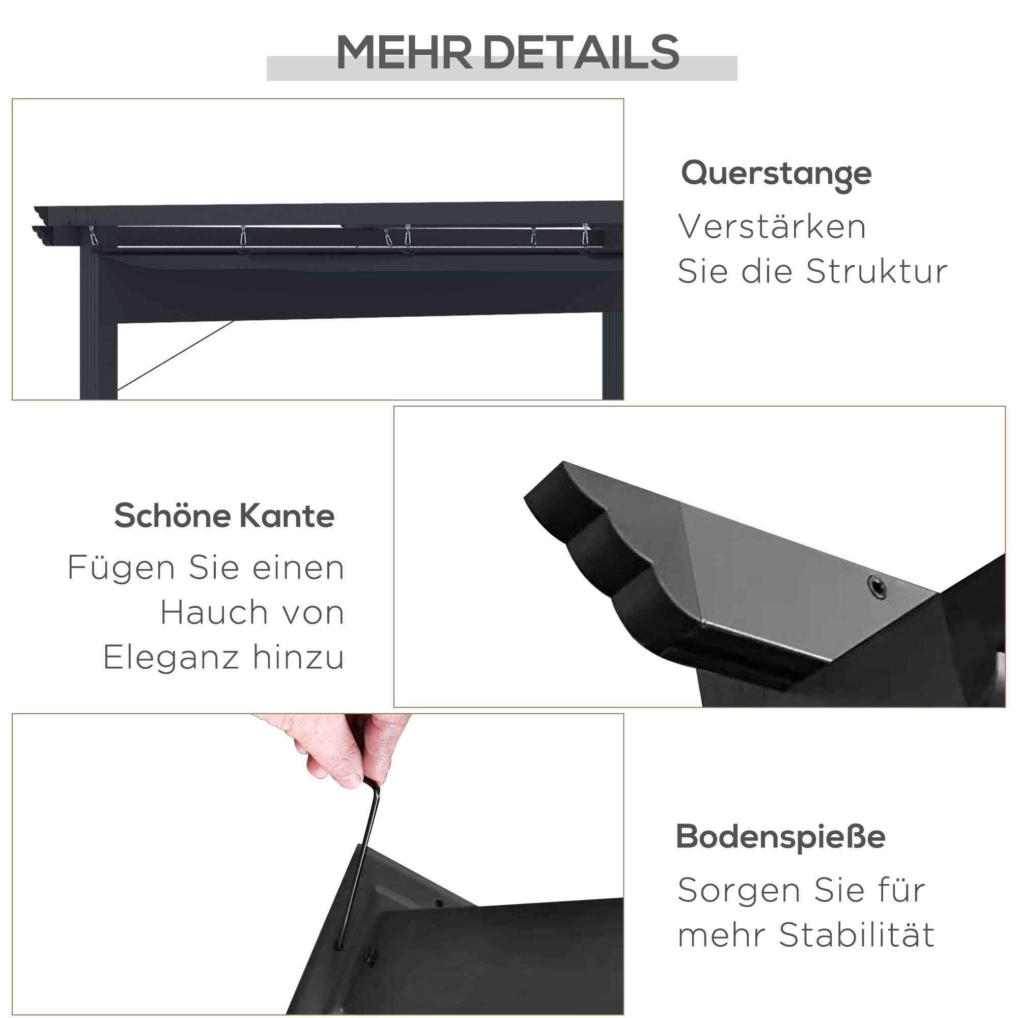 Outsunny Pergola mit verstellbarem Stoffdach grau 295L x 295B x 216H cm
