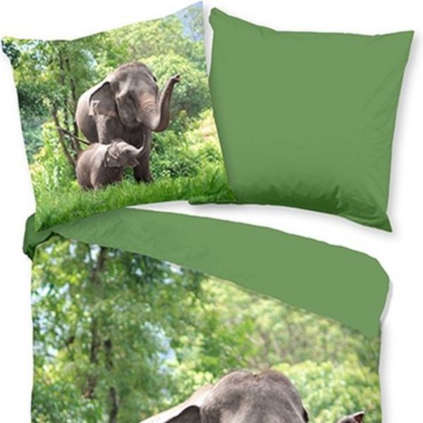 Muller Textiel Elephants Dekbedovertrek - Green - 140 x 220 cm