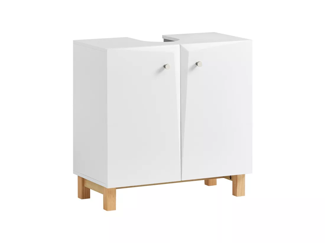 Meuble Sous Lavabo, Meuble Sous Évier, Meuble Sous Vasque Avec 2 Portes, Blanc, BZr92-w