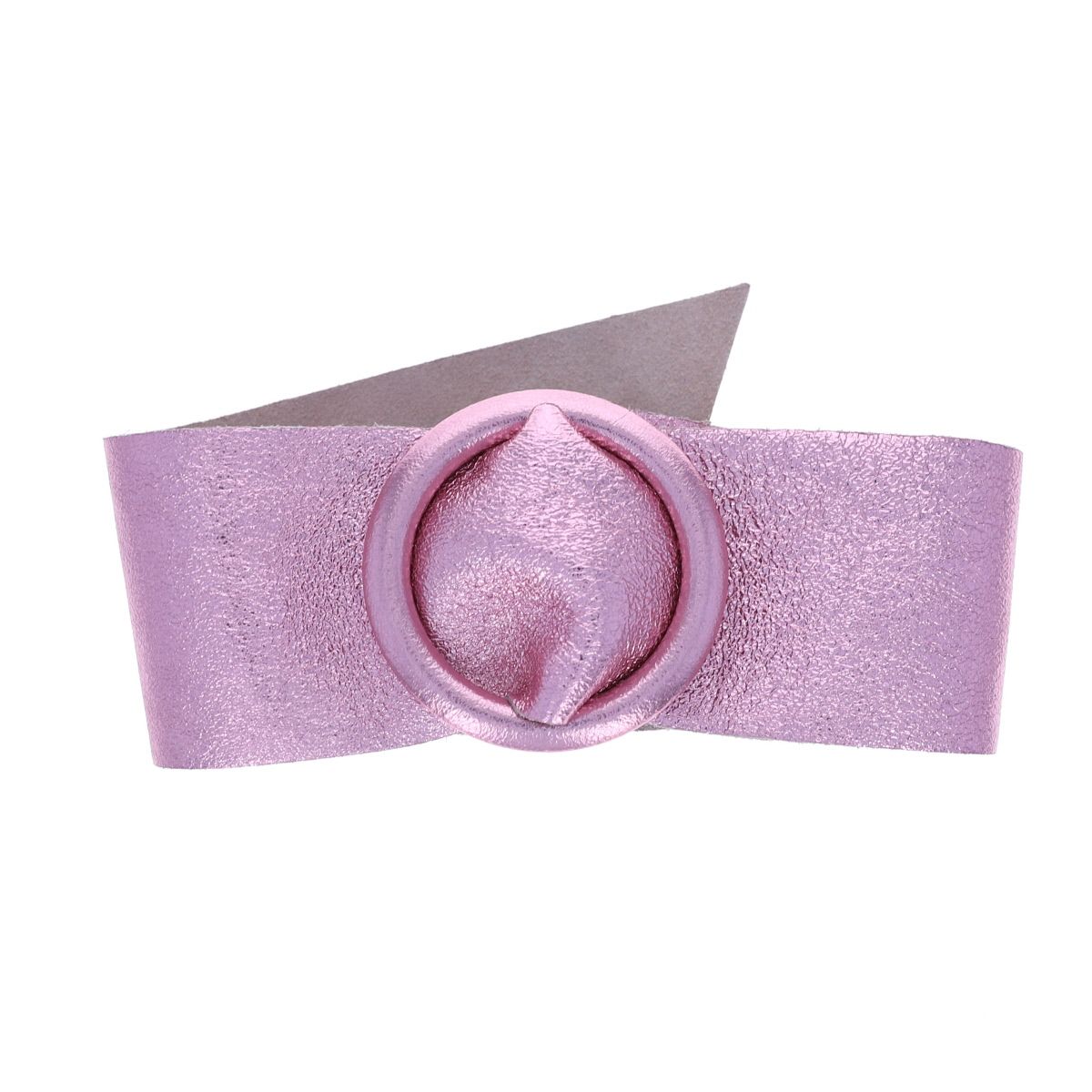 Ceinture plate large cuir irisé rose pâle Maison Suzanne