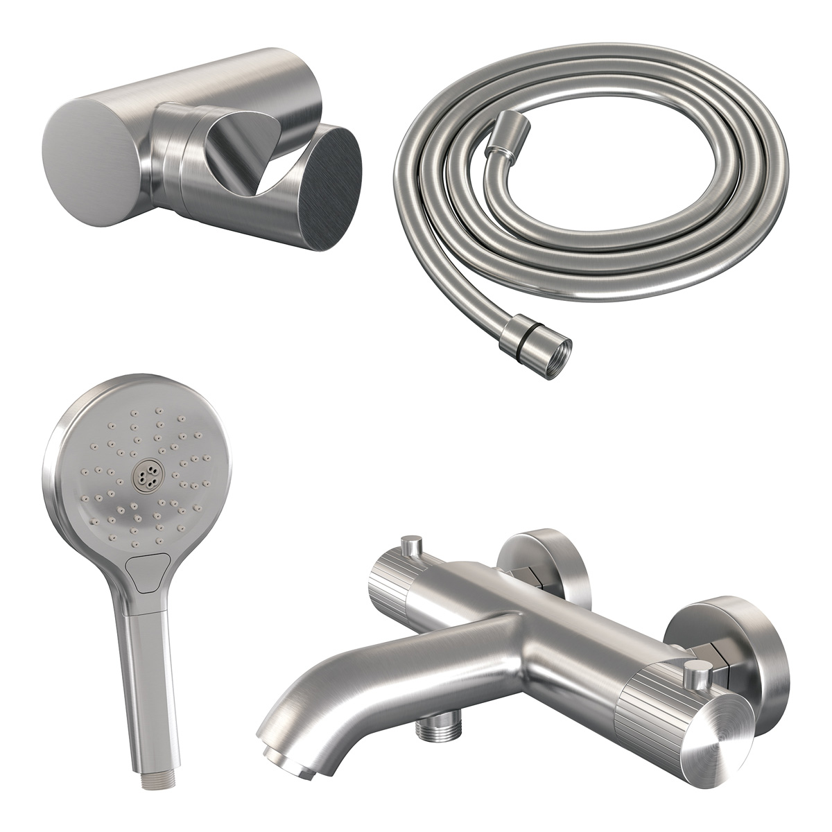 Brauer Stripe thermostatische badkraan met wandhouder en 3 standen handdouche RVS geborsteld PVD