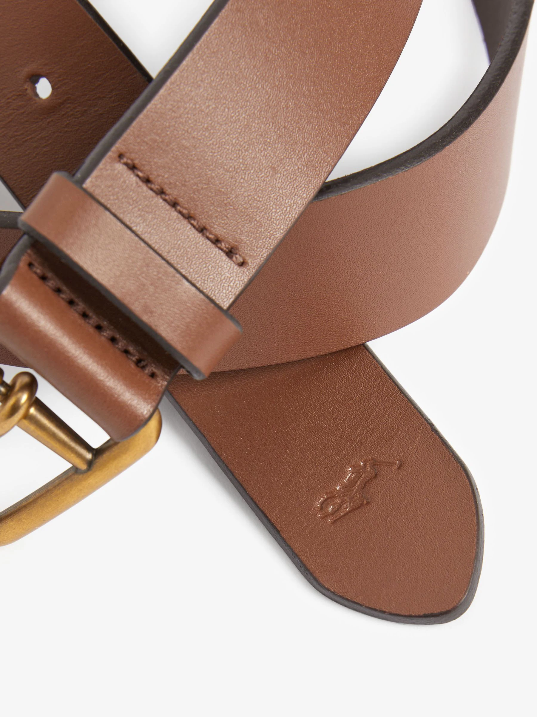 Lichtbruin - Polo Ralph Lauren - Saddle leren riem met logo