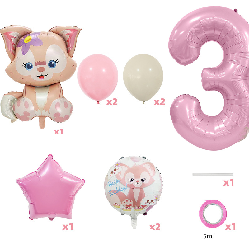 (9-tlg. Set) Zahlen Ballon Kinder Geburtstags Party Folienballon inkl. Latex Luftballons - Zahl 3 / Fuchs