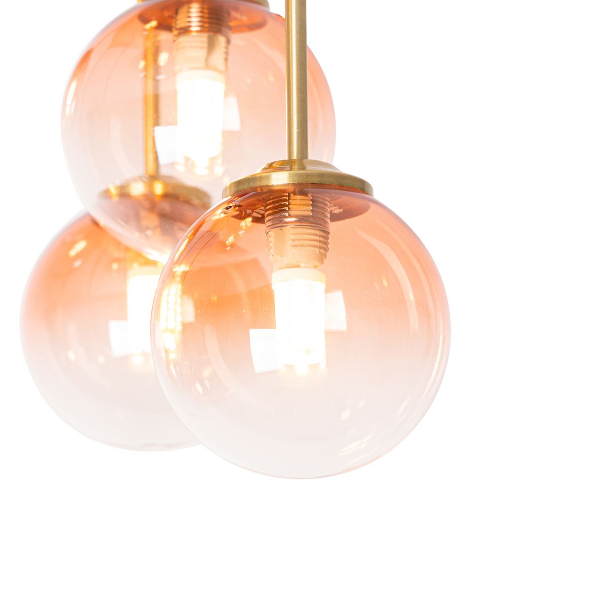 Art Deco plafondlamp goud met roze glas 9-lichts - Athens