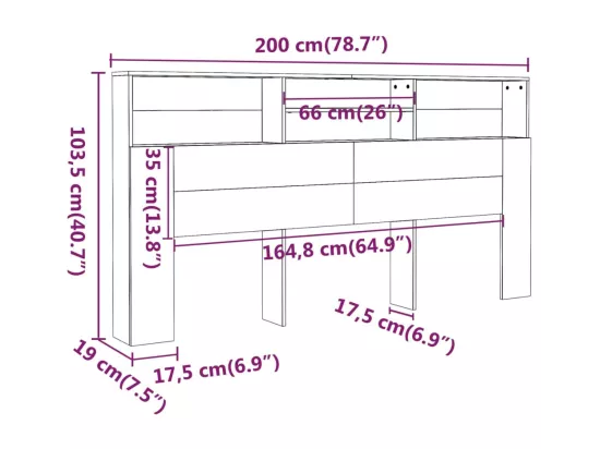 Armoire de tête de lit Chêne sonoma 200x19x103,5 cm