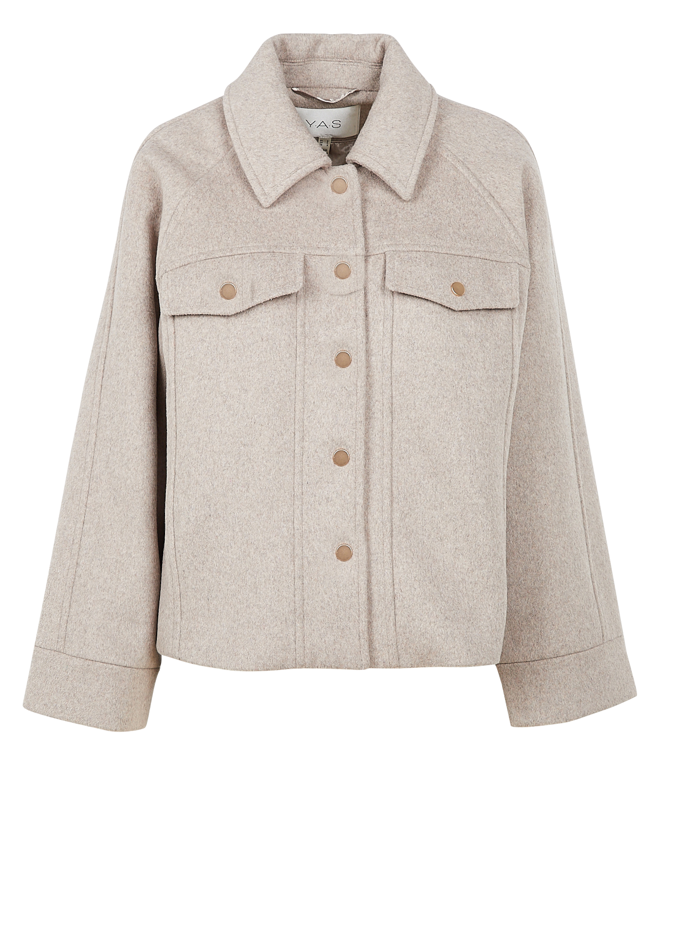 Manteau court col classique en laine mélangée | Beige