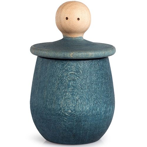 Grapat houten poppetje in bakje - blauw
