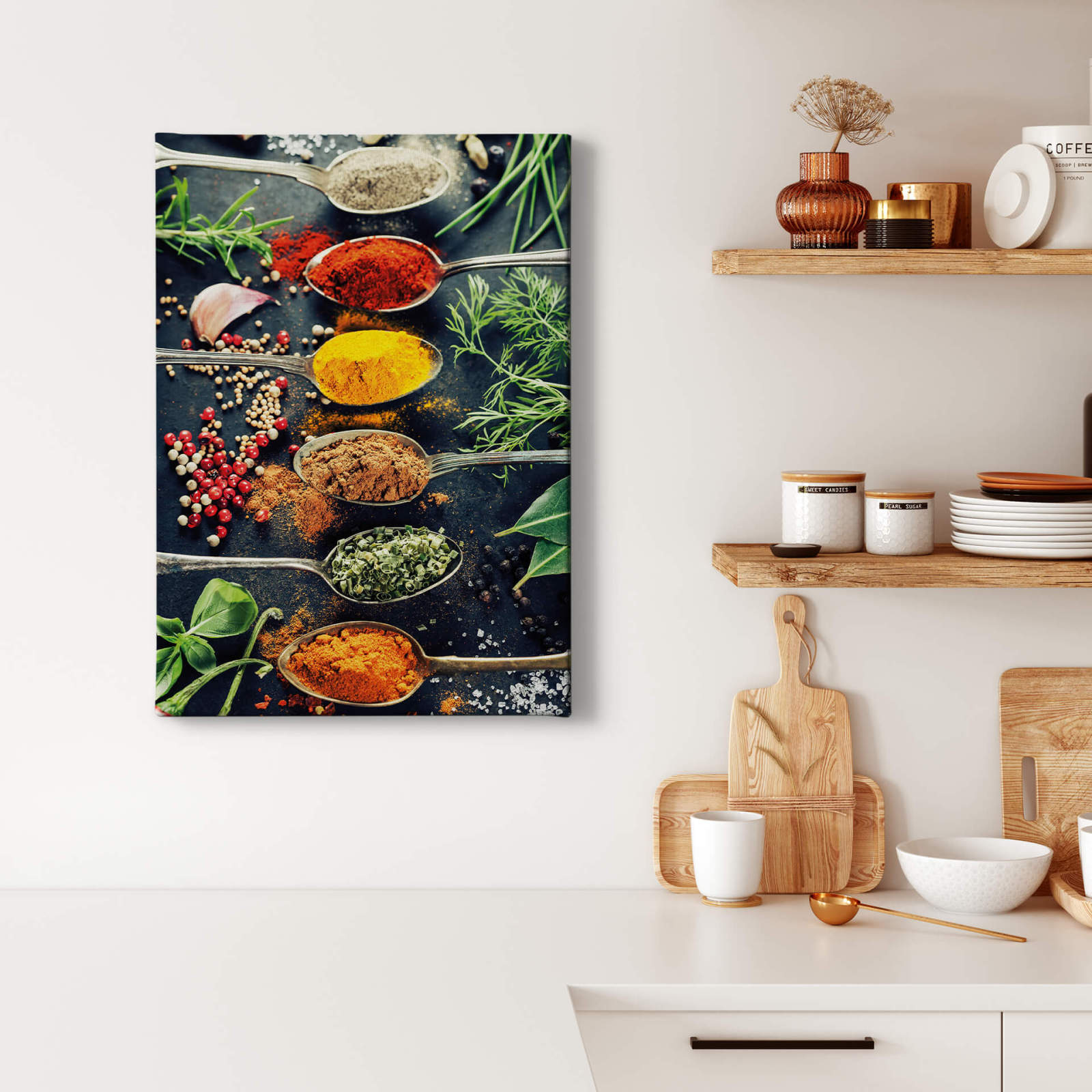 Leinwandbild GEWÜRZE - schwarz-bunt - 50x70 cm
