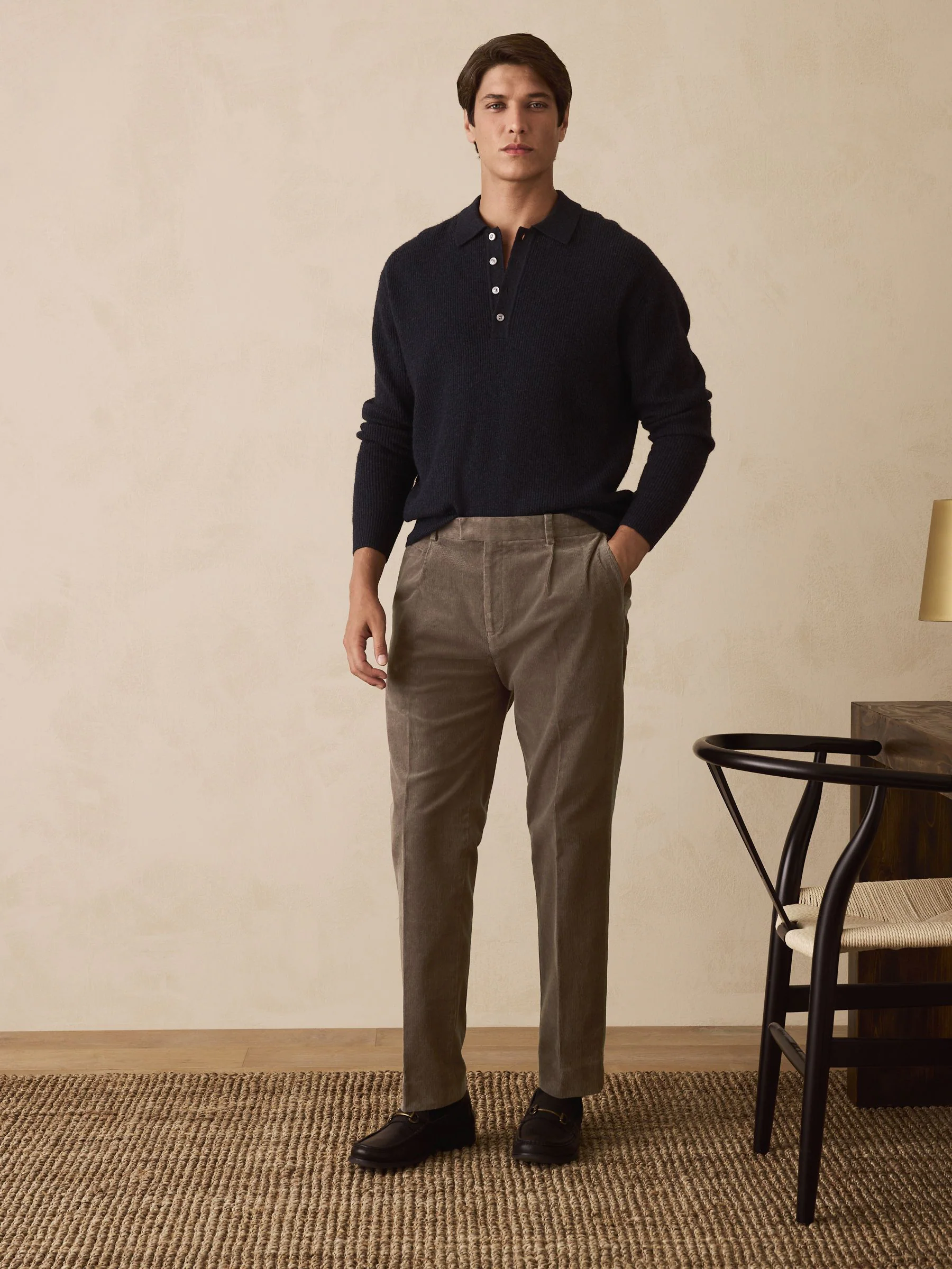 Taupe bruin - Straight Fit Smart Cotton Rich Cord Trousers