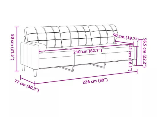 Canapé 3 places avec oreillers gris foncé 210 cm tissu