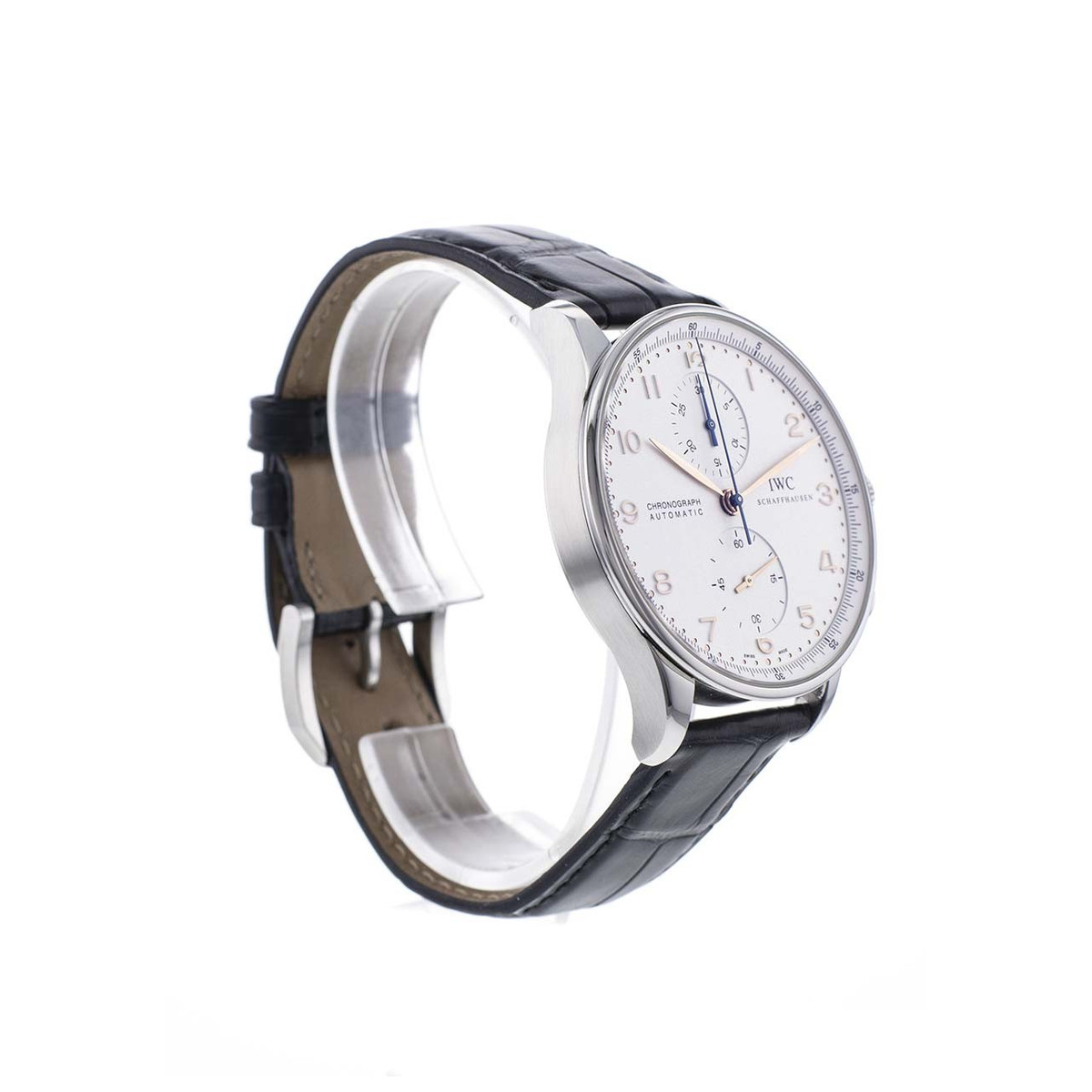 Montre d'occasion IWC Portugaise homme chronographe automatique acier bracelet cuir