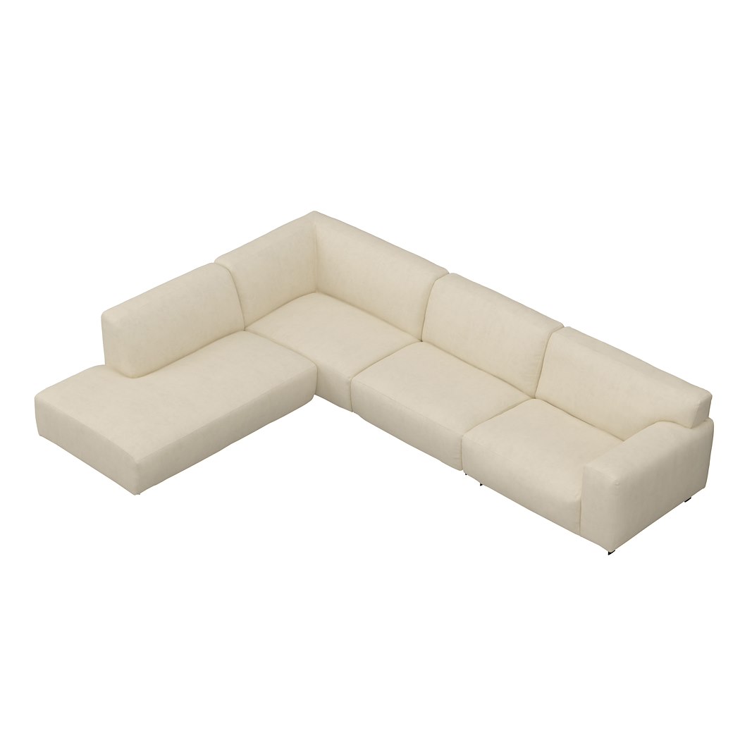 Vesta hjørnesofa 3-seter med åpen ende venstre, Big hjørnemodul, Tekstil Velvety Ivory, standardsøm, sort metallben 10 cm, Comfort CM