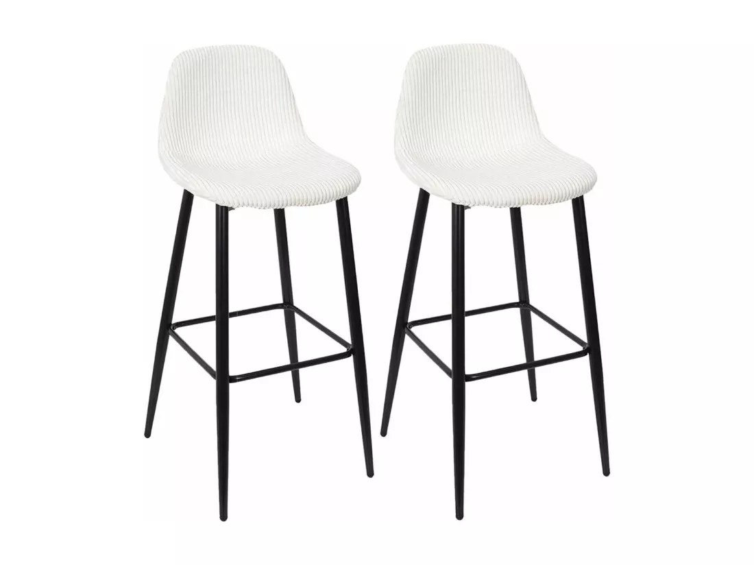 AMORY - Lot de 2 tabourets de bar en velours côtelé coloris crème
