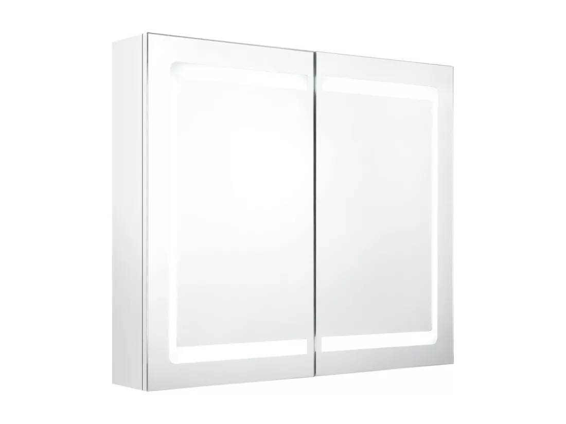 Armoire de salle de bain à miroir LED Blanc brillant 80x12x68cm