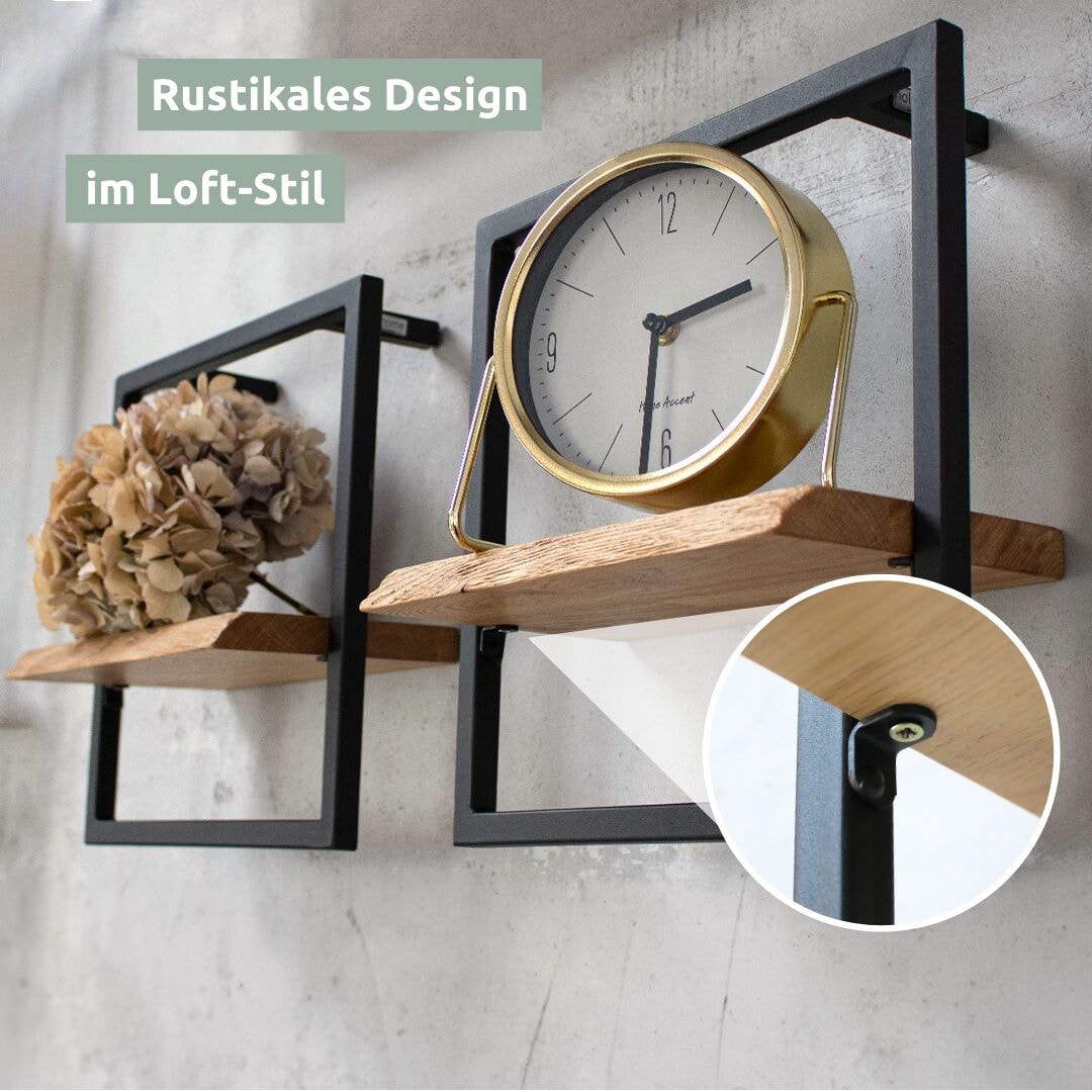 holz4home Wandregal 30 x 30 cm Eiche natur geölt mit Baumkante