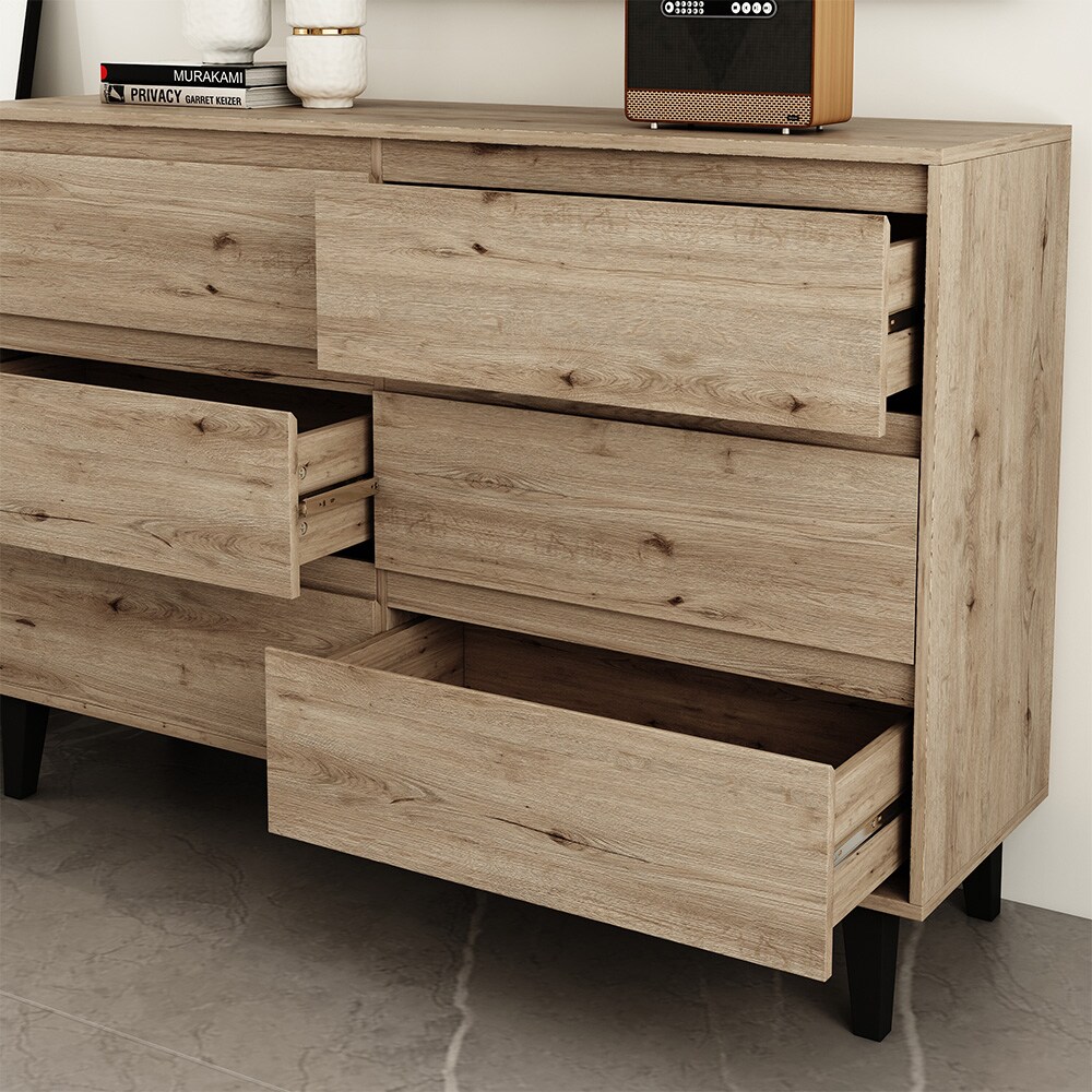 Vicco Sideboard Bahia Eiche 139 x 92 cm mit 6 Schubladen