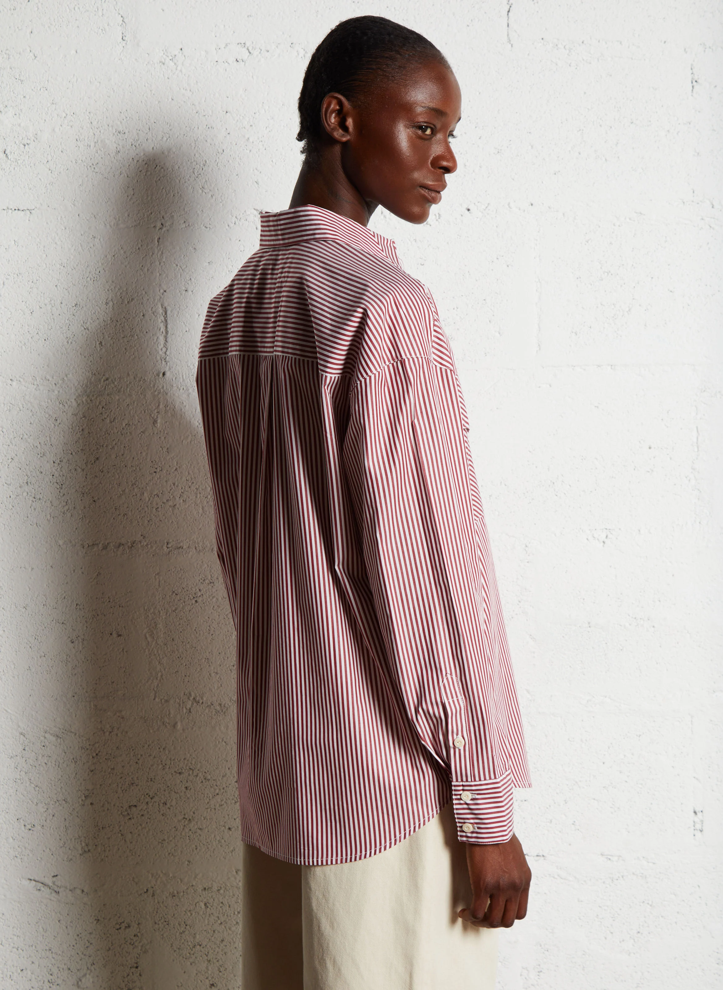 ANDRE - Chemise ample col classique rayée en coton | Rouge
