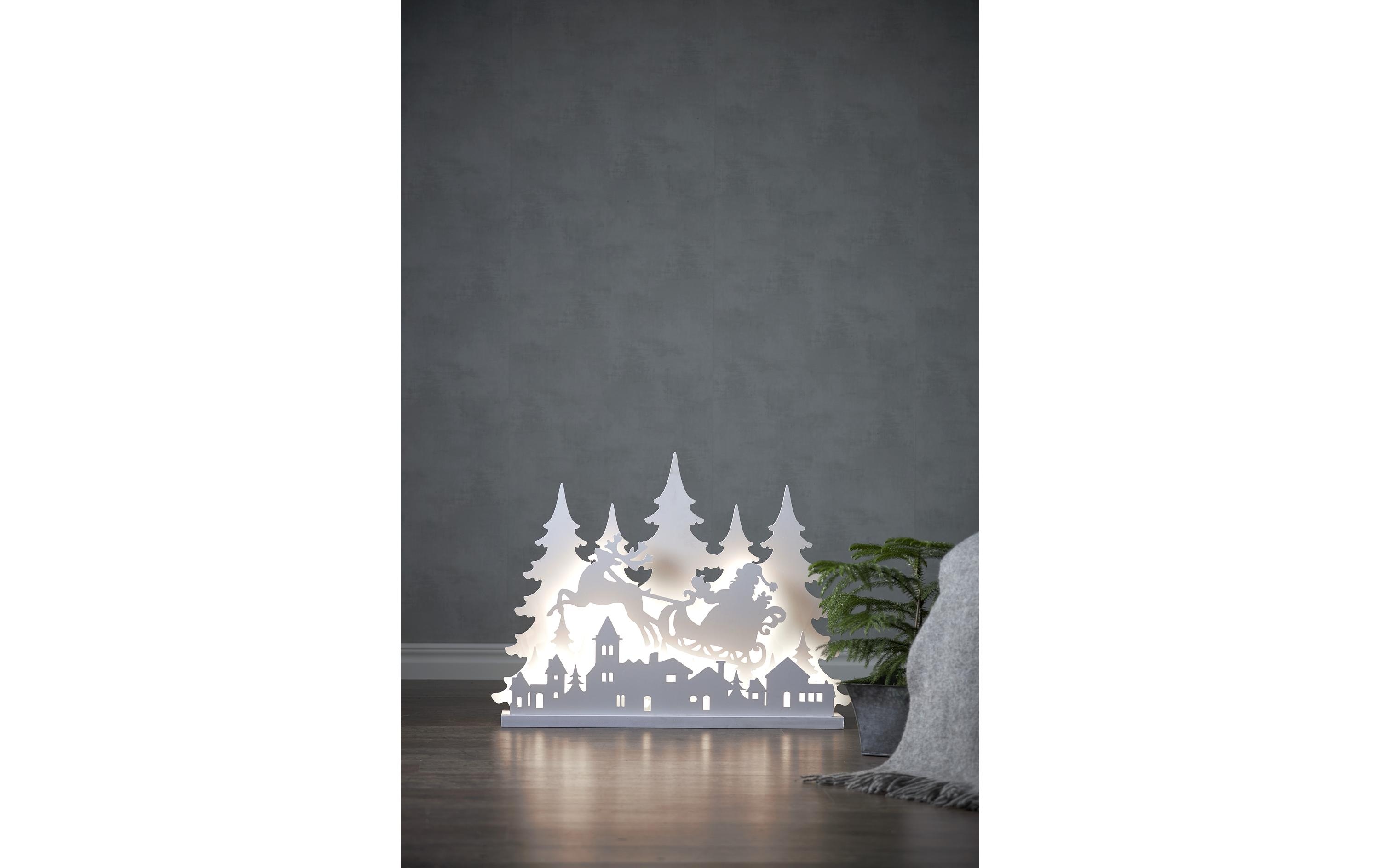 Tischdeko Grandy, 80 cm, Holz, Weiss<br>Beleuchtete Weihnachtssilhouette