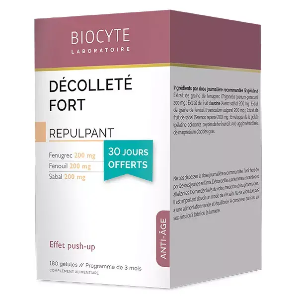 Biocyte Décolleté Fort Réplisant embalagem de 3 meses, 180 cápsulas