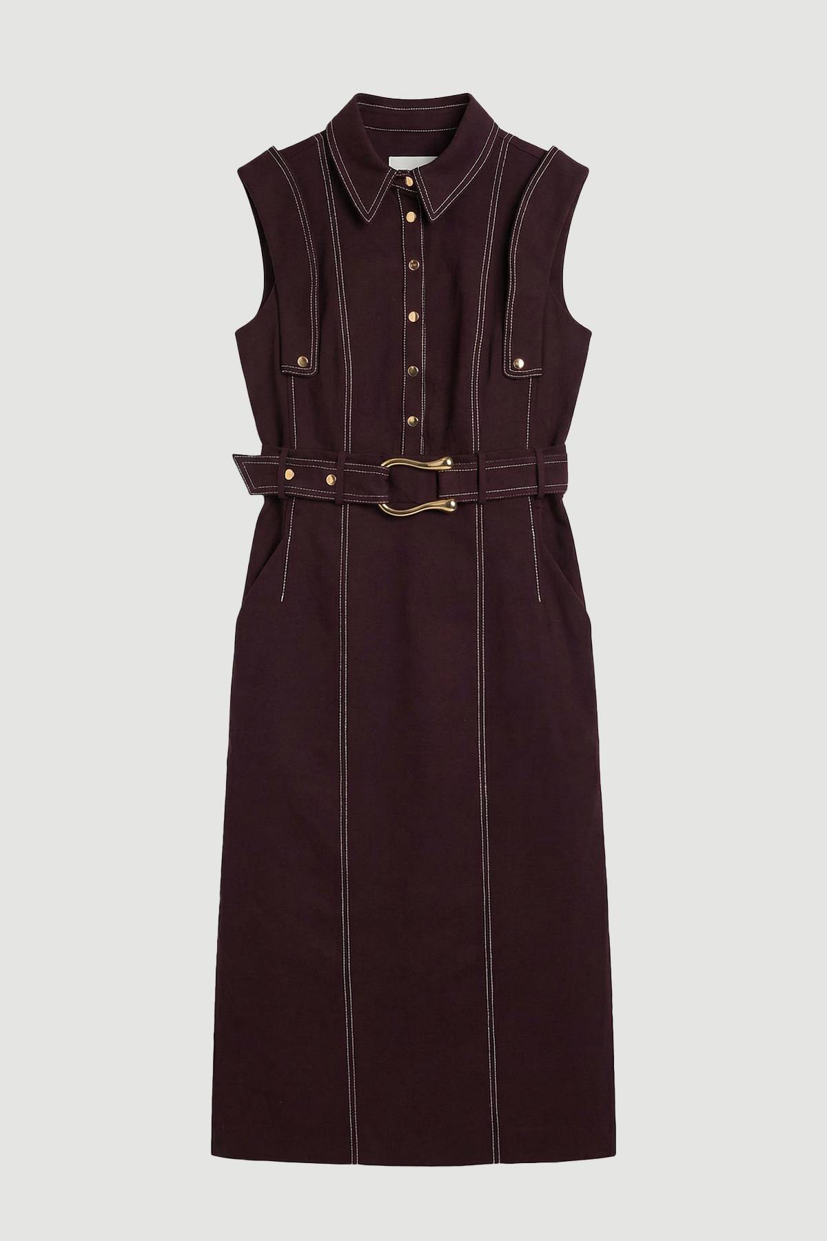 KarenMillen Robe Midi Ceinturée Ajustée Avec Détails De Surpiqûres