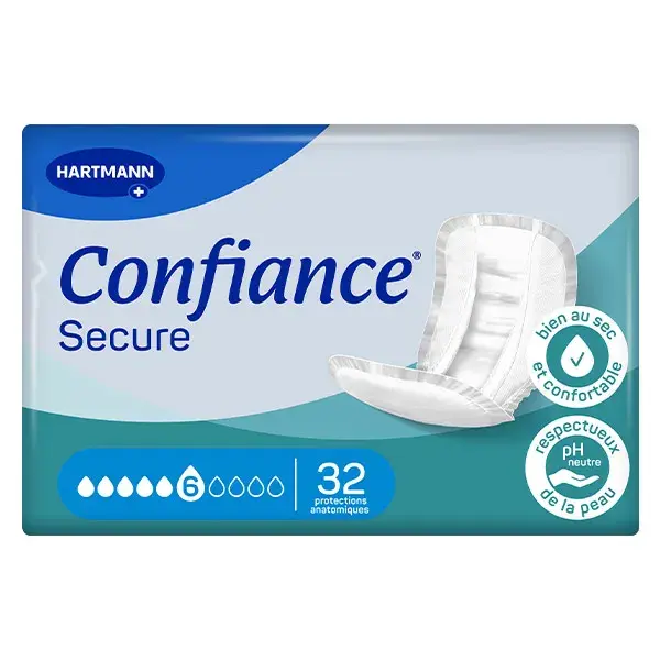 Absorventes anatômicos Confidence Secure, 6 gotas, 32 unidades