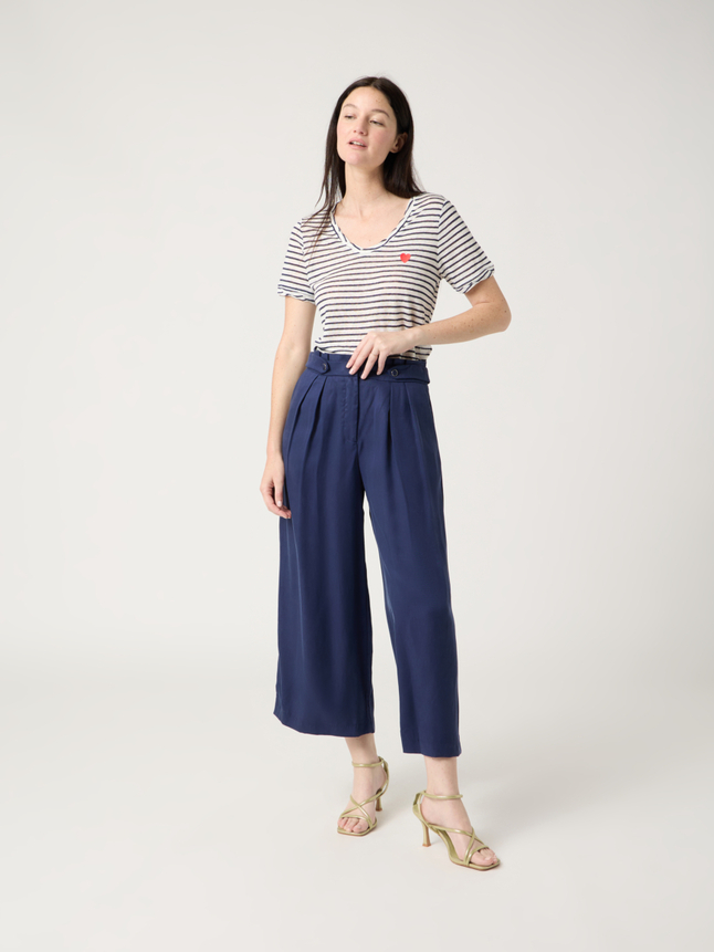 Top col tressé broderie coeur