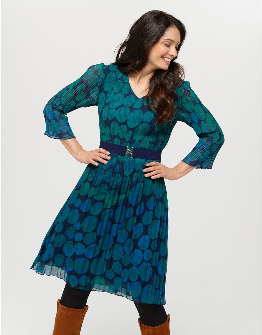 Robe plissée imprimé vert