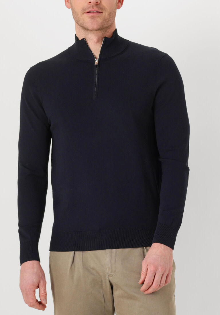 donkerblauwe profuomo trui half zip luxury basic