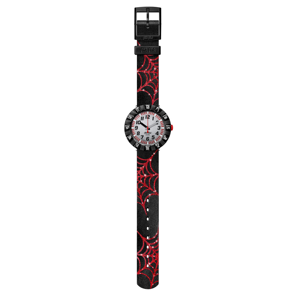 Montre FLIK FLAK Shine Bright Webaxus enfant plastique biosourcé bracelet silicone noir
