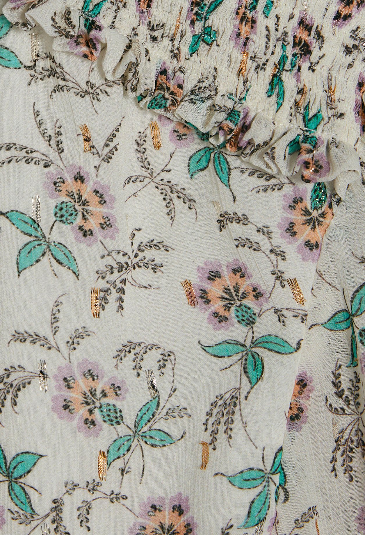 Robe courte motif floral metallise