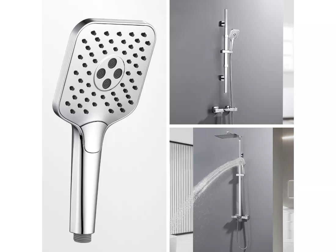 AURALUM MAX Pommeau de Douche Haute Pression+Tuyau de 1,5m en Inox,Avec 3 Modes de Jet,Pulvérisateur Douche Anti-Calcaire Pommeau,Chromé
