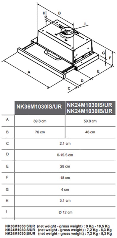 SAMSUNG HOOD PULL OUT 60CM STE