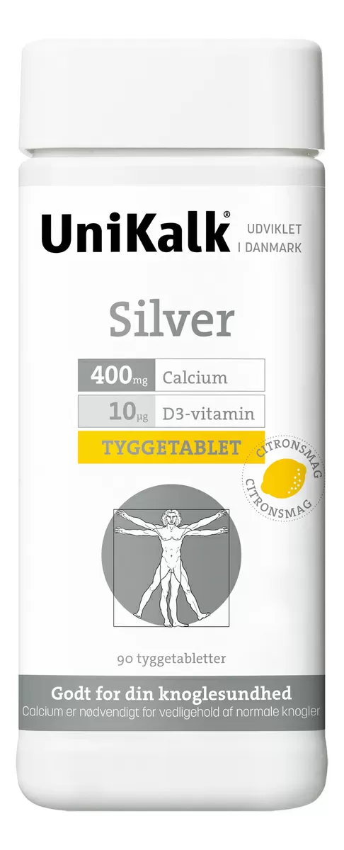 UniKalk Silver tyggetablet med citrussmag - 90 stk