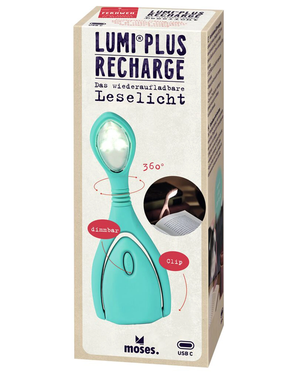LED-Leselicht LUMI PLUS - RECHARGE in türkis