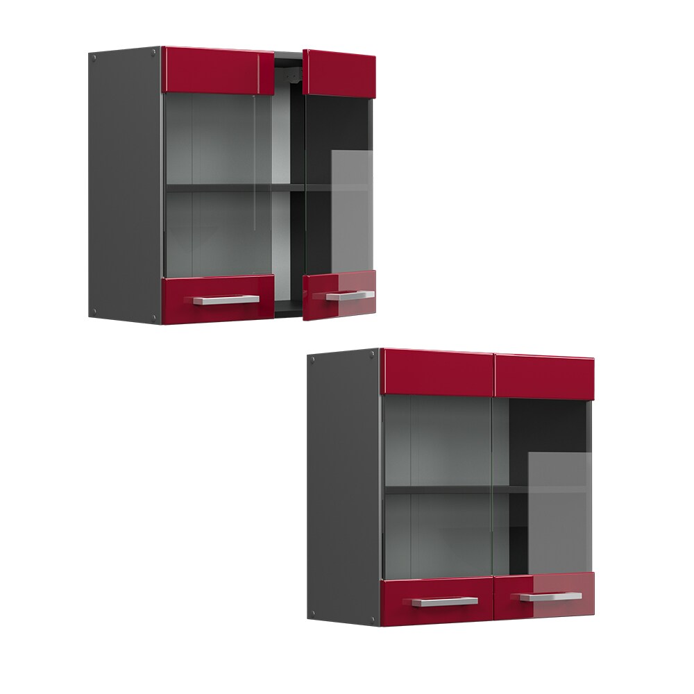 Vicco Hängeglasschrank Küchenschrank Küchenzeile R-Line 60 cm Anthrazit Bordeaux Tür Fächer