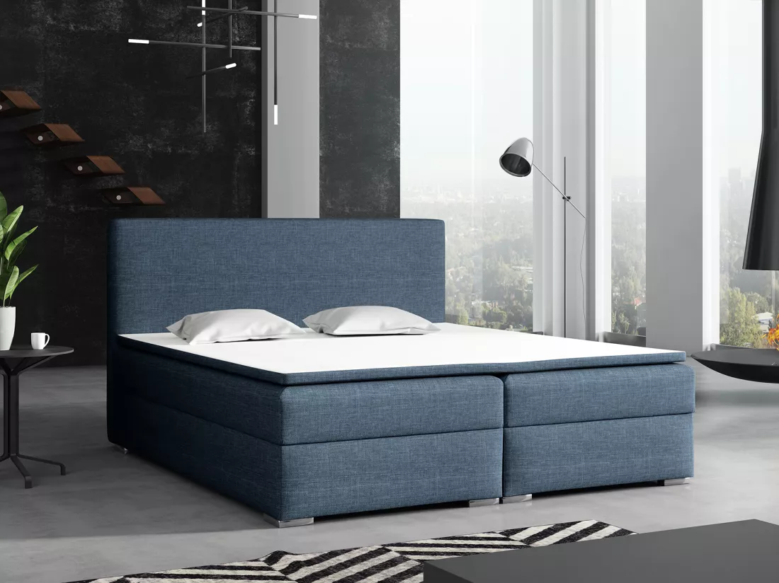 LIT BOXSPRING avec surmatelas Soler 160x200 cm, Lux 20 (Bleu jean)