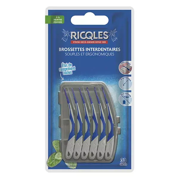 Escovas interdentais Ricqles macias e ergonômicas, 30 unidades.