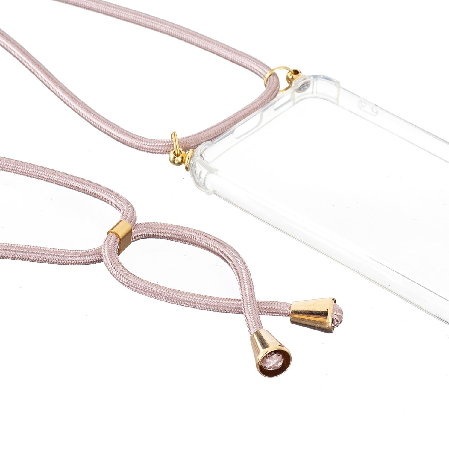 Samsung Galaxy S22 5G Necklace Gummi Hülle Air Cushion Fallschutz   Handykette (150cm) - Roségold / Gold