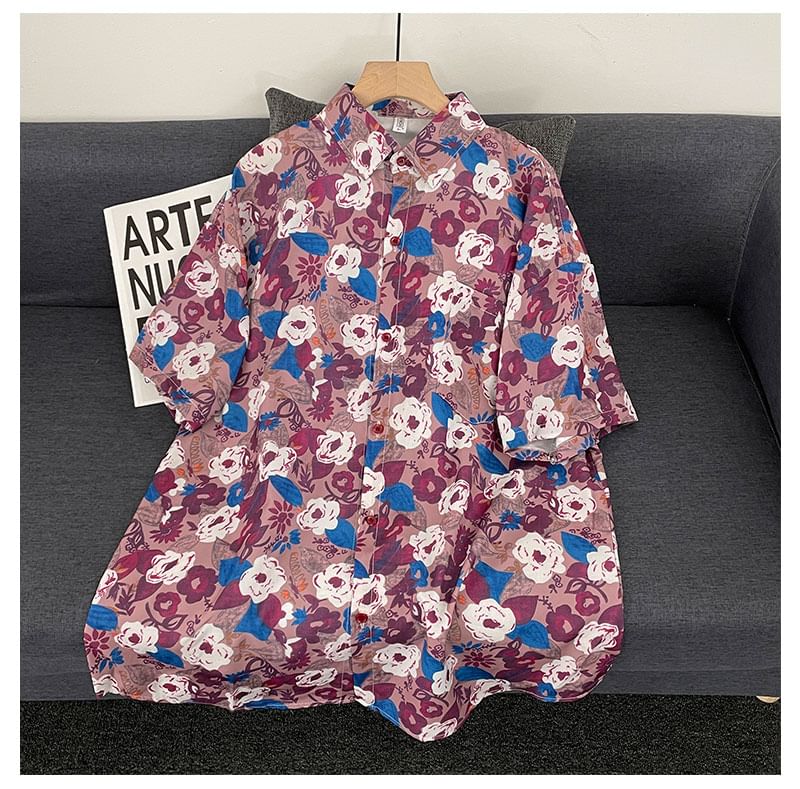 Mimiyox - Midi-jurk met 3/4-mouwen en bloemenprint
