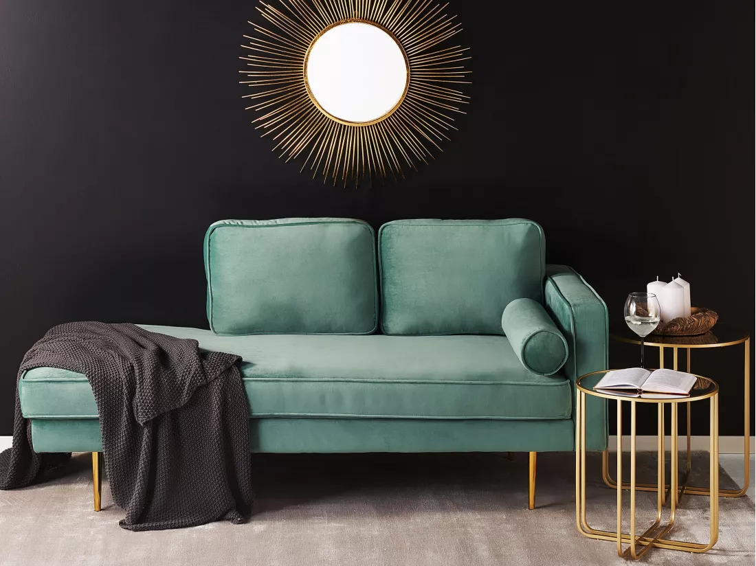 Chaise longue en velours vert menthe côté droit MIRAMAS