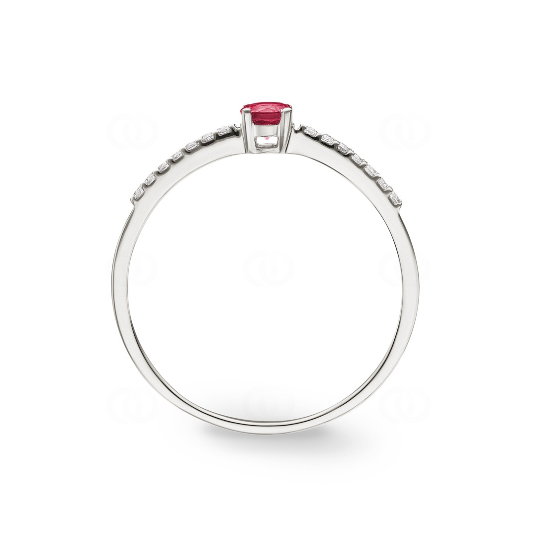 Damenring 750/18 K Weissgold mit Rubin rund & Diamanten 0.07 ct H/si