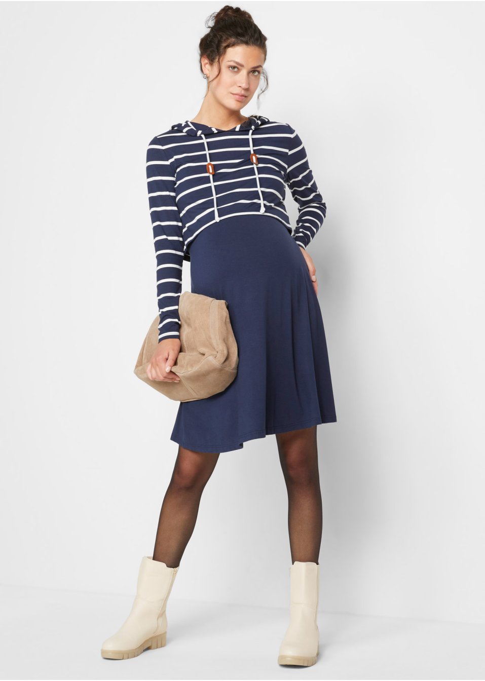 Robe de grossesse et d'allaitement avec pull à capuche en viscose