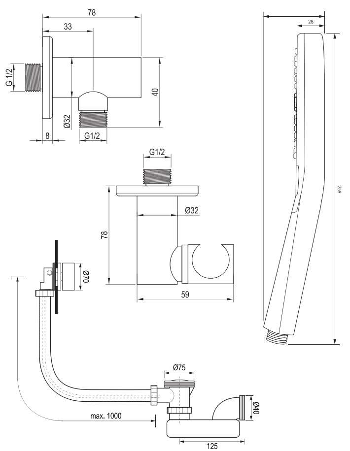 Brauer Gunmetal Carving thermostatische inbouw badkraan met badvulcombinatie en 3 standen handdouche set 4 gunmetal geborsteld PVD