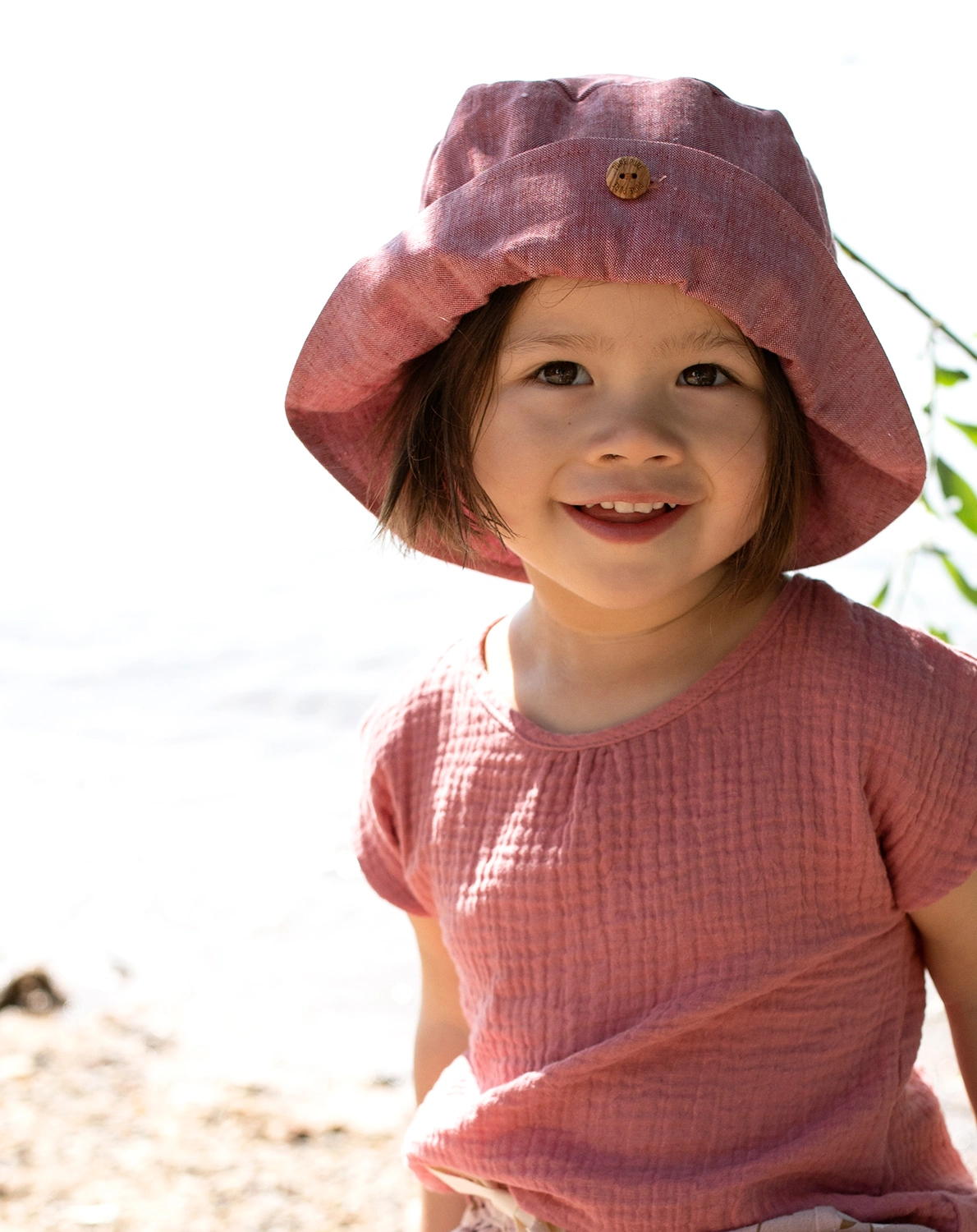Leinen-Sommerhut BUTTON in mauve