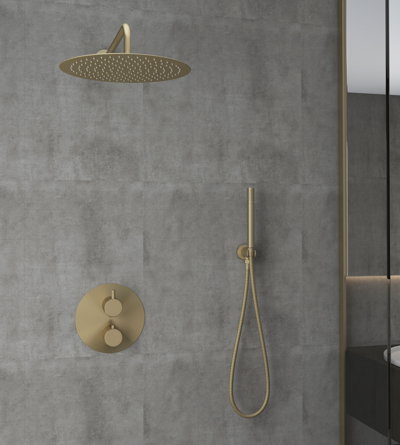 Saniclear Brass inbouw regendouche rond met 20cm hoofddouche en muurarm geborsteld messing mat goud