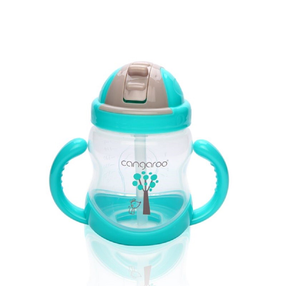Cangaroo Trinklernbecher Boo 280ml C0582, mit Trinkhalm, Schutzklappe, Griffe blau