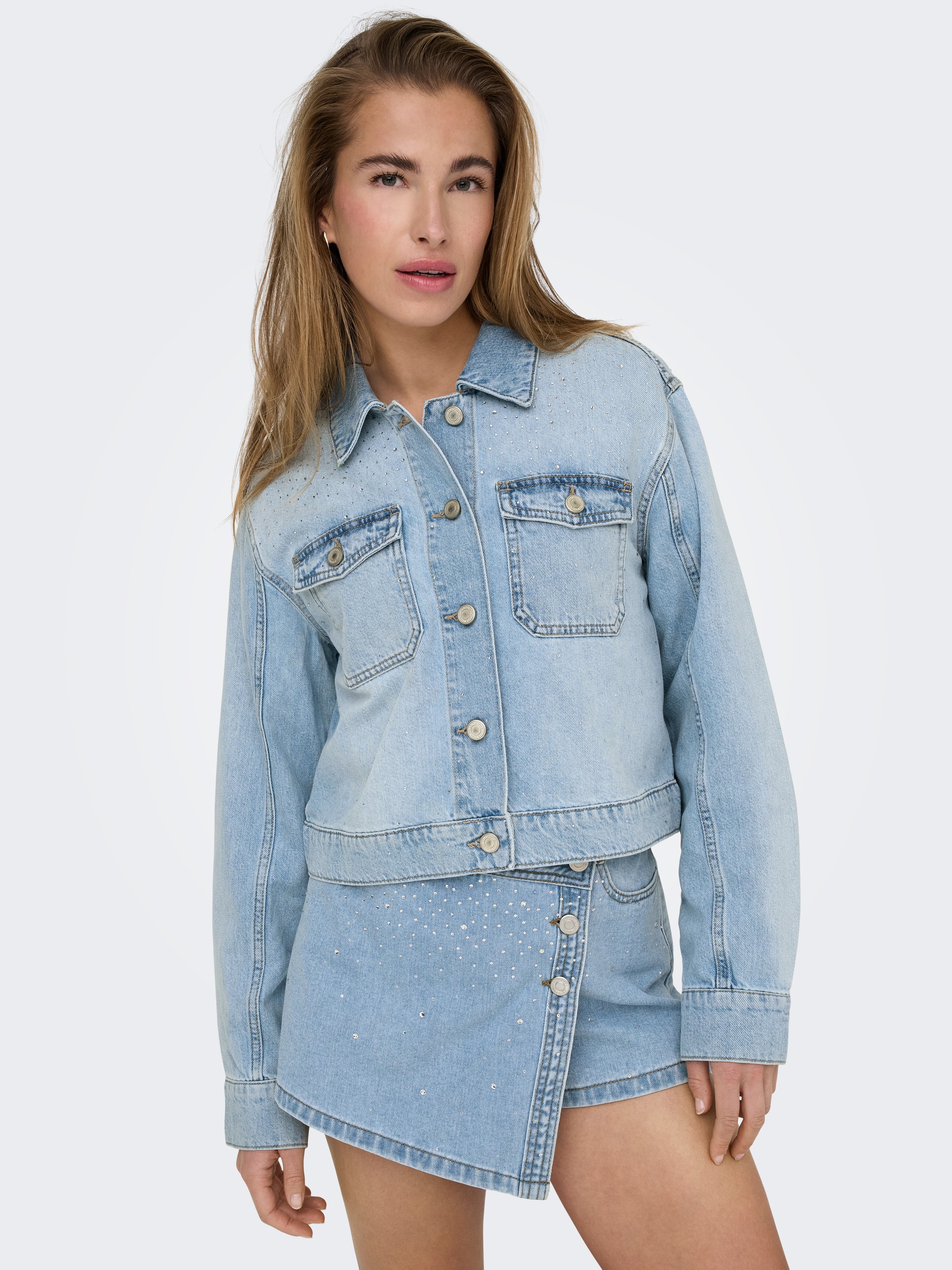 ONLY Jeansjacke »ONLLUMI LS RHINESTONE JACKET DNM PIM«
