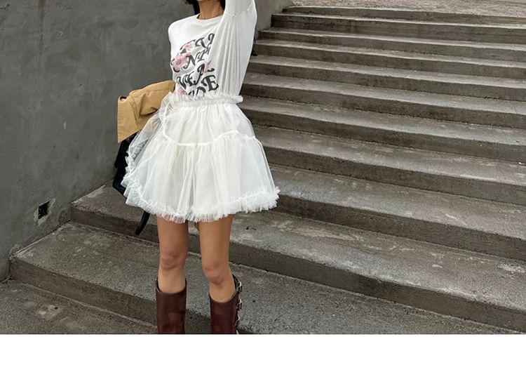 Kilopi - Effen A-lijn rok met elastische taille en gelaagde mesh