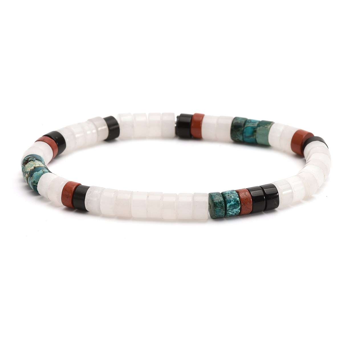 Bracelet Perles Heishi  Jaspe Blanc Rouge Agate Noir-Small-16cm